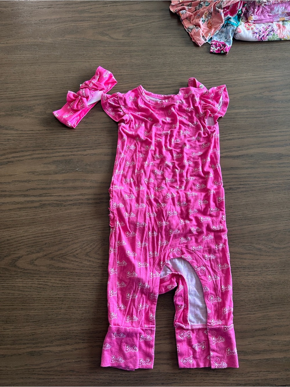 Posh Peanut Hot Pink Ruffle-Sleeve One-Piece with Matching Bow